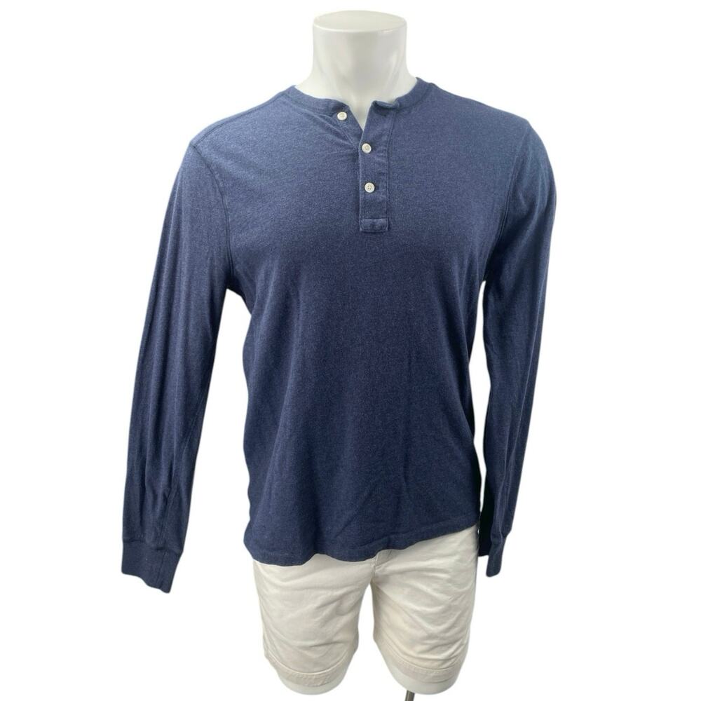 J.Crew Men's Navy Blue Long Sleeve Henley Crew Neck Basic T Shirt Tee Top Size L